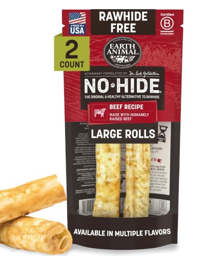 Earth Animal No Hide Dog Chews - Rawhide Free Large Rolls 2 Count Beef