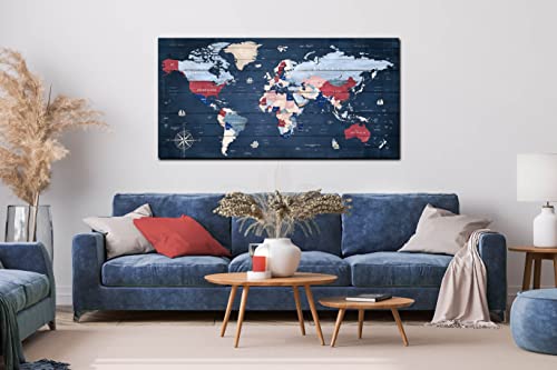 Zhaoshop 101 Blue World Map Wall-Art For Office - Large World Maps For Wall - Canvas Wall Art Stretched And Framed Ready To Hang Size 40 Inch X 20 Inch thumb #2