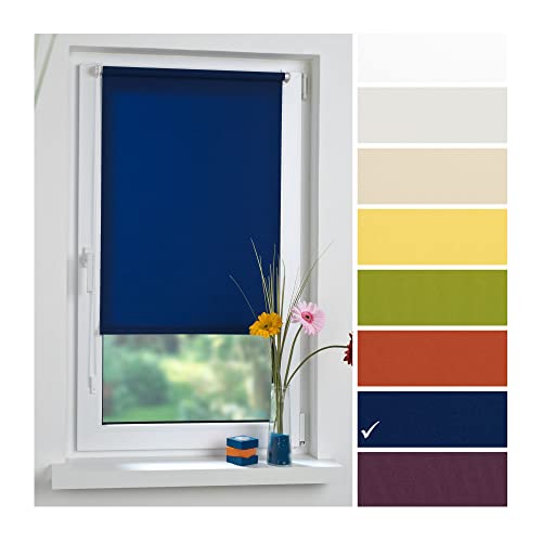 Liedeco® Rollo Klemmfix - 75 x 150 cm blau (Breite x Höhe) / lichtdurchlässig Blickdicht und stufenlos verstellbar/leichte Innen-Montage ohne Bohren mit Klemmträger / 123 montiert