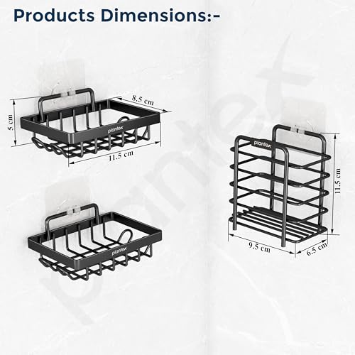 Image of Plantex GI Steel Bathroom Accessories /Soap Dish for Bathroom /Tumbler Holder /Soap Stand /Case for Wall - Black, Combo
