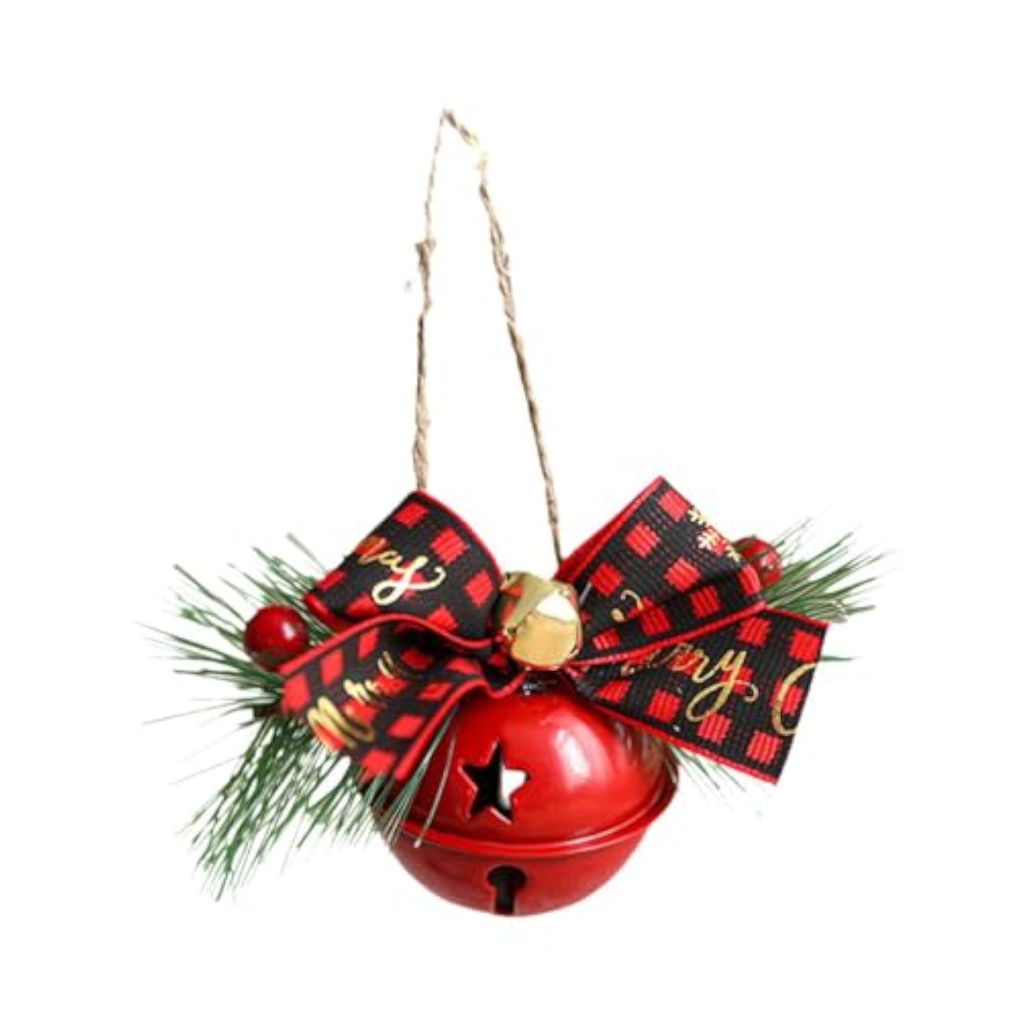 Christmas Bow with Bell Rustic Plaid Pendant for Home Party