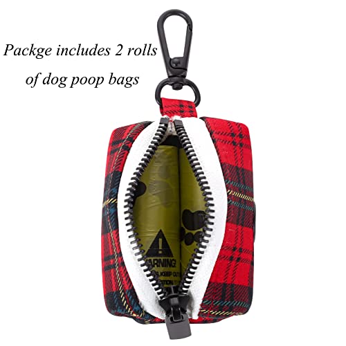 Image of Lionet Paws Cute Dog Poop Bag Holder with Dog Poop Bag for Leash, Cotton Grid Dog Bag Dispenser, Matching Dog Collar