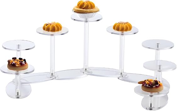 Acrylic Display Riser Stands,Deformable Round Display Rack Adjustable Acrylic Displaying Risers for Snack Cupcake Perfume Watch Jewelry Rings Figurines Decoration and Organizer Transparent, 8-Tier