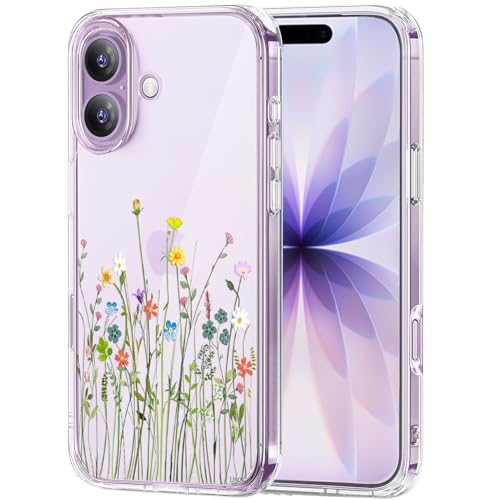 Unov Case for iPhone 17 Case Clear with Design Embossed Floral Pattern Soft TPU Bumper Slim Protective 6.3 Inch (Flower Bouquet)