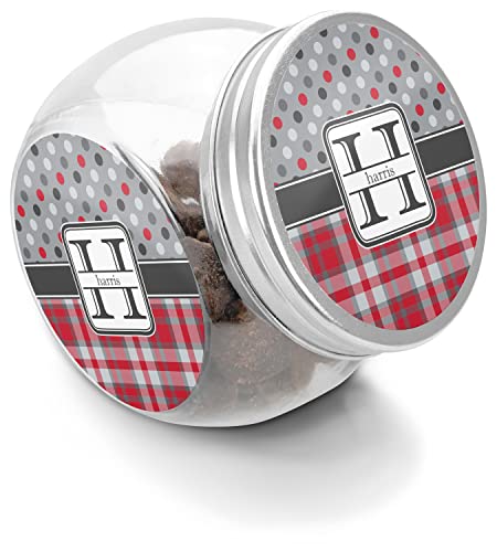 YouCustomizeIt Personalized Red & Gray Dots and Plaid Puppy Treat Jar
