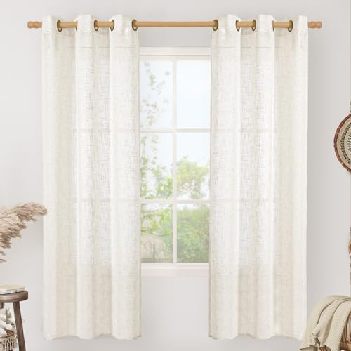 Image of LAMIT Cream Linen Curtains 72 inches Long for Bedroom, Linen Textured Light Filtering Semi Sheer Bronze Grommet Natural Boho Drapes for Living Room, 2 Panels Set, 34 x 72 Inch