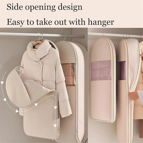 Space Saving Hanging Garment Bag with Self Compression Zipper, 2025 Upgrade Space Saver Closet Organizers, 1/2/3/4/5/6Pcs Self Compression Zip Garment Bags (5Pcs Beige,51IN)3