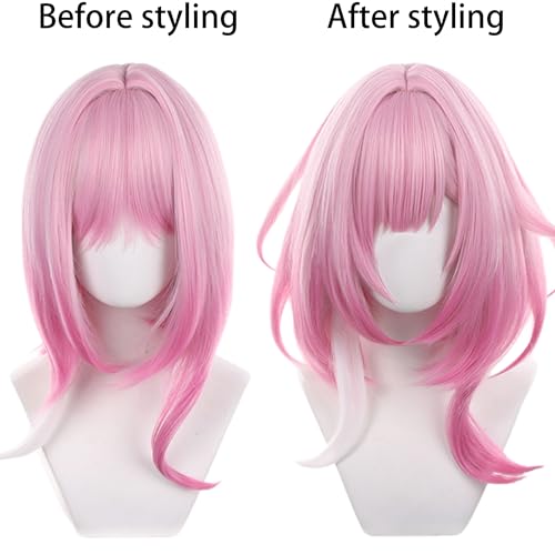 Image of Anime Deep Pink Gradient Wigs Women Short Straight Bob-Wig with Bangs Adult Game Beauty Female Cosplay wig Halloween,Christmas,Comic con,Game Show,Party