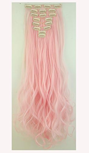 Stylish 24"(61cm) Full Head Clip in Hair Extensions 8 Piece 18clips Curly Light Pink