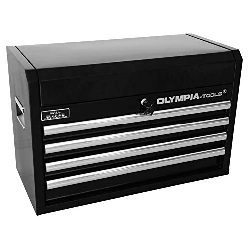 Olympia Tools Heavy Duty Steel Tool Chest with Drawers, 26 inch, 4-Drawer Box Storage Organizer Metal Tool Box with Ball Bearing Slides, Fully Extendable Drawers, Black Color