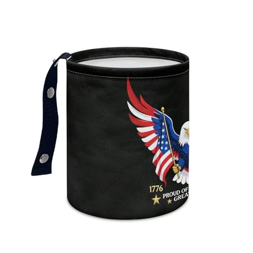 Image of 250TH Anniversary of America Flag Eagle Car Front Seat Can Foldable Auto Console Center Back Seat Garbage Container Bag Kitchen Rubbish Bin Fashion Vehicle Organization Basket