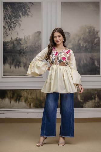 Image of AHMI New Cotton Floral Printed Flared Casual Tunic Kurta for Women | Women Tunic Top