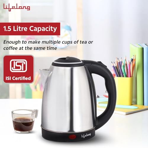 Lifelong ISI Certified Electric Kettle 1.5L with Stainless Steel Body, Easy and Fast Boiling of Water for Instant Noodles, Soup, Tea etc. (1 Year Manufacturer's Warranty, Silver, LLEK15) 1500 W - Image 2