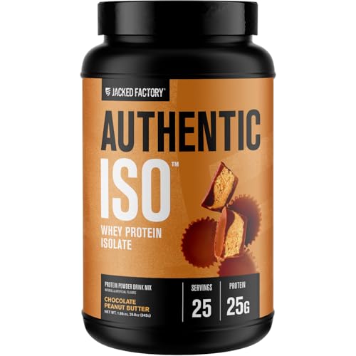 Image of Jacked Factory Authentic ISO Whey Protein Isolate Powder - Low Carb, Non-GMO Muscle Building Protein w /No Fillers, Post Workout Recovery - 25 Servings, Chocolate Peanut Butter