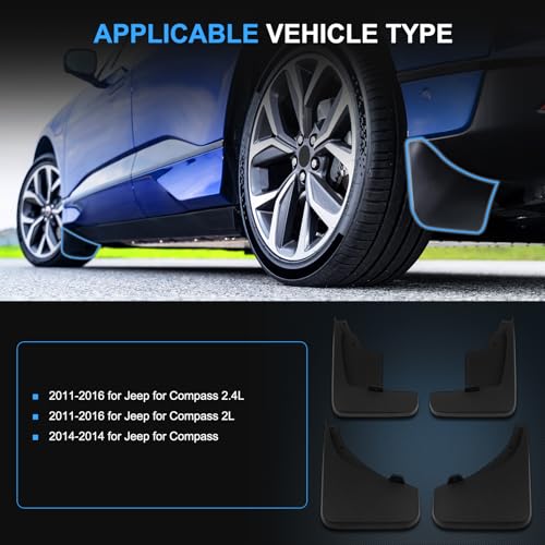 Image of ECCPP Mudguard Splash Guards Front & Rear 2011-2016 for Jeep for Compass 2.0L 2.4L Mud Flaps Set of 4 Flexible and Bendable Mud Flaps Splash
