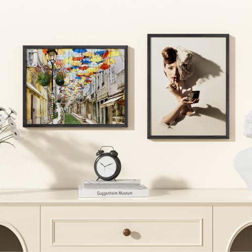 Image of 13x17 Picture Frame Oak Wood,13 inchx17 inchBlack Color Wooden Frames with Tempered Glass,17x13 inch Wall Gallery Poster Frame with No Mat,13 by 17 Frames Horizontal and Vertical for Wall Mounting