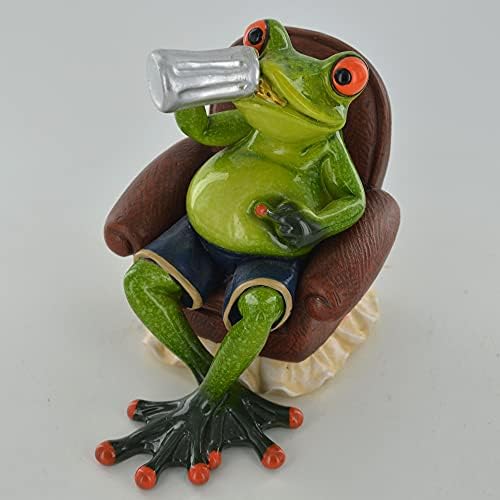 Comical Frogs - Beer Time Small Resin Figurine Novelty Home Decor Joke Present Gift H11cm