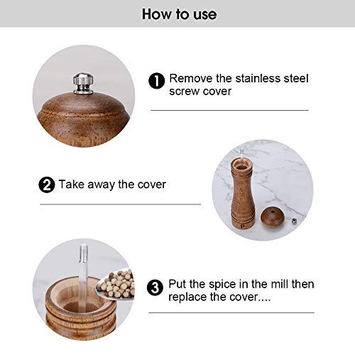 Image of Haomacro Salt and Pepper Mill Set, Wooden Salt and Pepper Grinders, Shakers with Ceramic Core- 8 Inches -Pack of 2