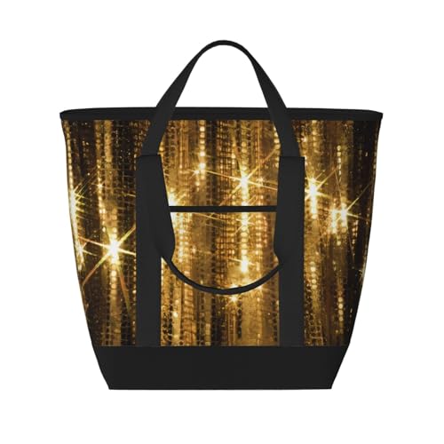 WANLON Bolsa de mano aislada de gran capacidad con lentejuelas doradas, reutilizable, hombro ajustable, perfecta para el trabajo, picnic y viajes, Black, Talla única