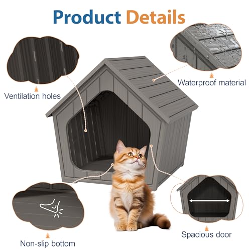 Image of Cat Litter Box Enclosure, Hidden Covered Litter Box Furniture with Air Holes, Resin Outdoor Cat House Weatherproof, Wide Opening Design for Easy Cleaning, Grey