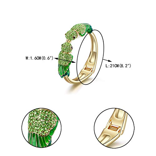 Ever Faith Austrian Crystal Enamel Two Adorable Sparrow Bird Animal Cuff Bangle Bracelet Green Gold-Tone #TOP4
