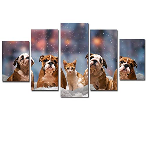 Impression sur toile 5 pièces avec animal mignon pour déco grand format de salon moderne