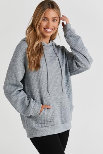 Image of SHEWIN Women Fall Waffle Hoodies Pullover Tops Hooded Sweatshirt