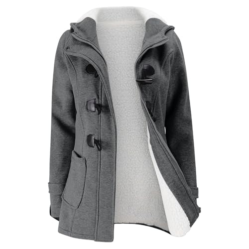 Chaquetas de felpa para mujer, parka de invierno forrada cálida, elegante gabardina, chaqueta con capucha, botones de cuerno, parka de invierno, abrigos de lana, chaqueta de invierno con capucha