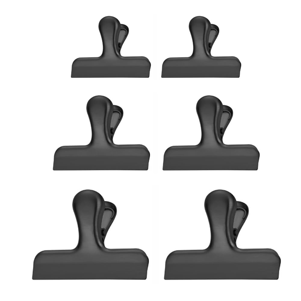6 Pcs Metal Bulldog Clips, Metal Binder Paper Clamps, Stainless Steel Multifunctional Clips for Drawing Board, Pictures, Food Bags (Black, Small+Medium+Large)