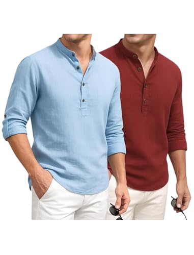 Image of DEEMOON Combo of Men's Cotton Blend Solid Regular Fit Full Sleeve Short Kurta | Men's Trendy Short Kurta Pack of 2 (Available in Plus Size & Combo Packs)