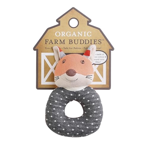 Image of Apple Park Organic Farm Buddies - Frenchy Fox Teething Rattle, Baby Toy for Infants - Hypoallergenic, 100% Organic Cotton