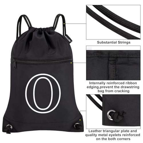 Image of HOLYLUCK Drawstring Bags Initial Backpack Sackpack Cinch Bags for Sports, Gym, Travel, Beach (Black-O)