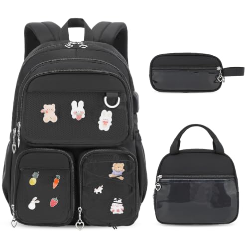ACESAK 3PCS Girls Backpack Set - Kawaii Ita Backpack Pins with Lunch Bag