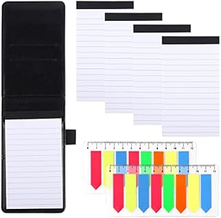 7 Pcs Pocket Notepad Set, A7 Leather Pocket Notebook Holder with 50 Lined Sheets, 4 Pcs Memo Note Pad Refills Each with 30 Pages Lined Paper, 2 Pcs Index Tag
