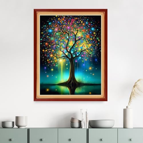Image of Dimensean Stamped Cross Stitch Kits Full Range of Embroidery Patterns Starter Kits for Beginners Adult DIY Cross Stitches Needlepoint Kits 11CT-Aurora Tree 16x20 inch