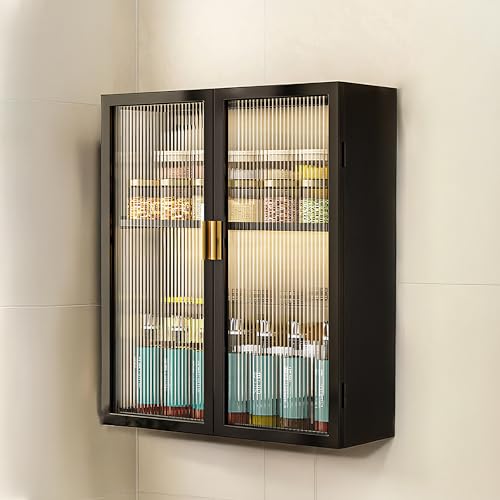 Image of MIORAH Kitchen Storage Cabinet | Modular Wall Mounted Kitchen Cabinet Organiser |2 Layer, Space Saving Carbon Steel Shelf, Black, 50 cm, Pack of 1