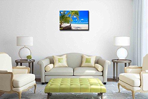 yuanclllp - Ocean Series Home Decor Wall Art Painting Couple Palm Tree on The Summer Beach Near Sea Water White Sand Tropical Nature Blue Sky Picture Print on Canvas with Frames
