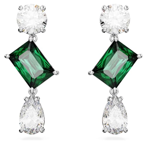 Swarovski Mesmera Drop-Ohrhänger, Grüne und Rhodinierte Hängeohrringe mit Strahlenden Swarovski Kristallen