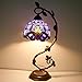 WERFACTORY Tiffany Table Lamp Blue Purple Stained Glass Baroque Style Reading Desk Light, Metal Leaf Base 8X10X21 Inches Decor Small Space Bedside Bedroom Home Office S003C Series