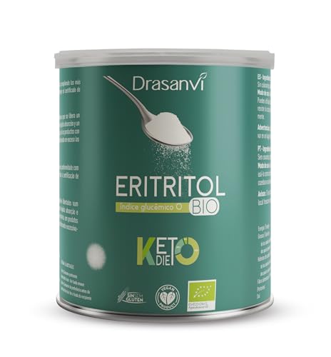 DRASANVI ERITRITOL KETO CERTIFICADO BIO - Edulcorante NATURAL con cero calorías, apto para DIABÉTICOS, pruébalo en tus recetas horneables - VEGANO - SIN GLUTEN - 500g