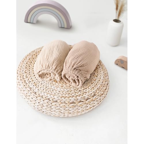 Image of MairMore Muslin Bassinet Sheets for Babies - Soft & Breathable 100% Cotton Fitted Sheets for Oval, Rectangle, Hourglass Bassinet Mattress Pads, 2-Pack (Ivory & Pink)