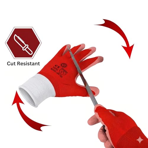 Image of Multipurpose Nylon Anti Cut PU Nitrile Coating Work Safety Gloves Pink-Red Pair 4