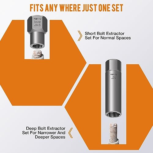 Image of 12-Piece Deep and Shallow Bolt Extractor Socket Set, Upgrade Stripped Easy Out Bolt Nut Remover Set For Removing Studs, Damaged, Frozen, Rusted, Rounded-Off Bolts, Nuts & Screws