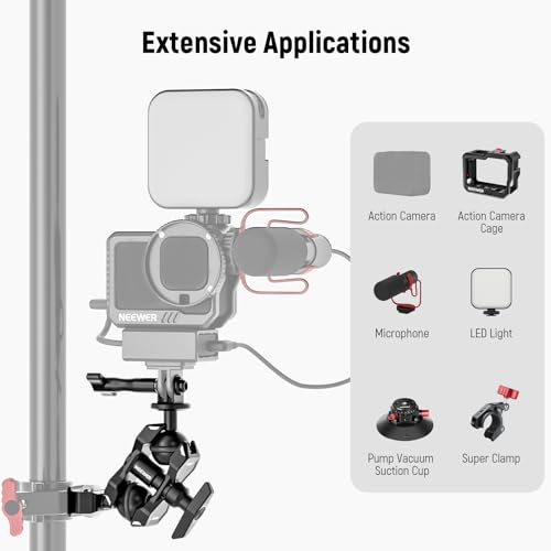 Image of NEEWER Articulating Magic Arm with Dual Ball Heads, 1 /4 inch Screw and Retractable Anti Twist Pin, Action Camera Mount Adapter Compatible with SmallRig Cage GoPro Hero 11 10 Insta360 DJI Action 3, UA021