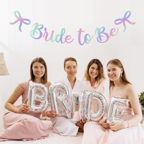 Image of Bride to Be Banner, Iridescent Bride to Be Bow Glitter Bachelorette Banner