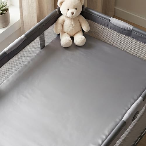Image of 2 Pack 38 inchx26 inch Satin Pack and Play Sheets Fitted, Silky Feeling Great for Baby Hair, Soft Playard Protector, Skin-Friendly Mini Crib Mattress Cover (White and Gray)