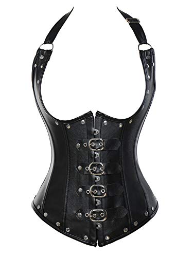 SLIMBELLE Women's Steel Boned Overbust Steampunk Bustiers Corsets Costumes Gothic Bustier Waist Cincher Vest Top Black M