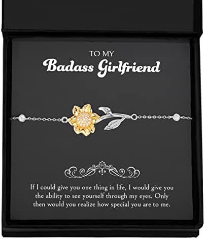 Birthday Bracelet for Girlfriend, 1 Year Anniversary For Girlfriends Unique Gifts, Beautiful Gifts for Her Romantic, To My Badass Girlfriend Sunflower Bracelet For Women