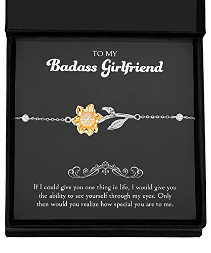 Birthday Bracelet For Girlfriend, 1 Year Anniversary For Girlfriends Unique Gifts, Beautiful Gifts For Her Romantic, To My Badass Girlfriend Sunflower Bracelet For Women #TOP3