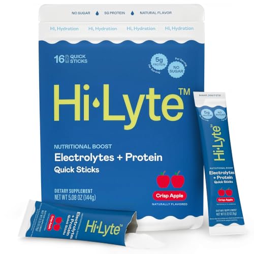 Image of Hi-Lyte Electrolytes + Protein Quick Sticks Crisp Apple, 16 Servings - Sodium, Potassium, Whey Protein - Keto Friendly - 5g Protein, No Sugar